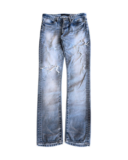 FUGA 2000s Light Blue Washed Black Oil Distressed Denim Jeans