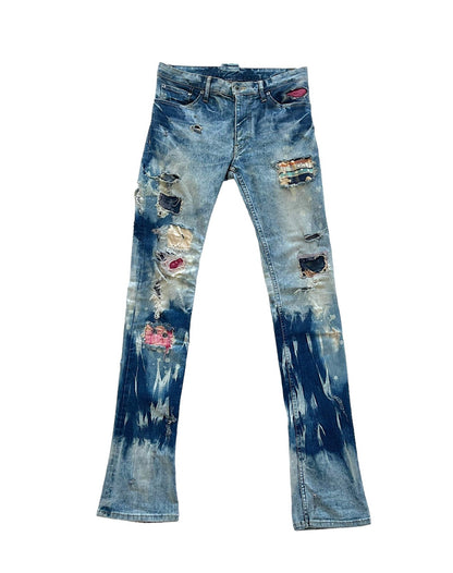 L.G.B. (Le Grand Bleu) S-Wolf Stars & Stripes Patches Leather Repair Bleach Denim