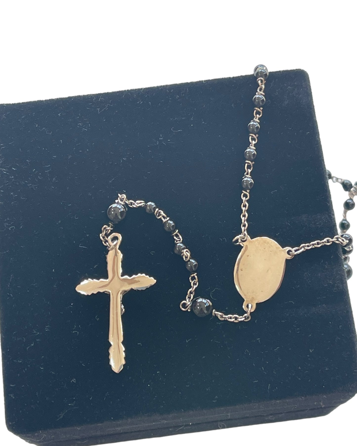 Dolce & Gabbana Black Bead Rosary Cross Mary Brass Necklace