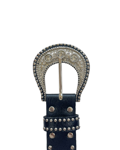 Y2K Studded Swarovski Crystals Buckle Leather Belt