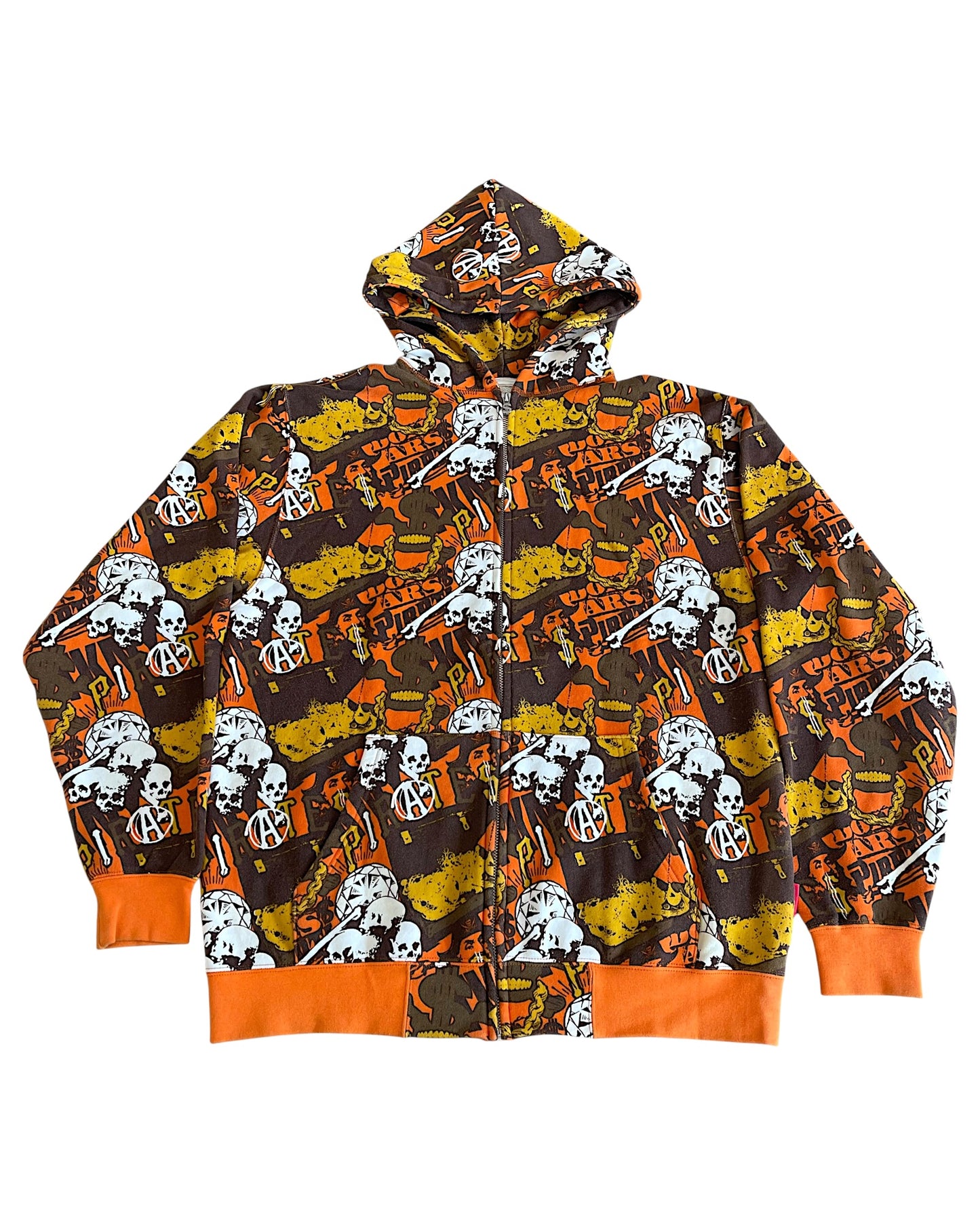 Swagger 00s Pirates Skull Diamond Gold All-Over Graphic Hoodie