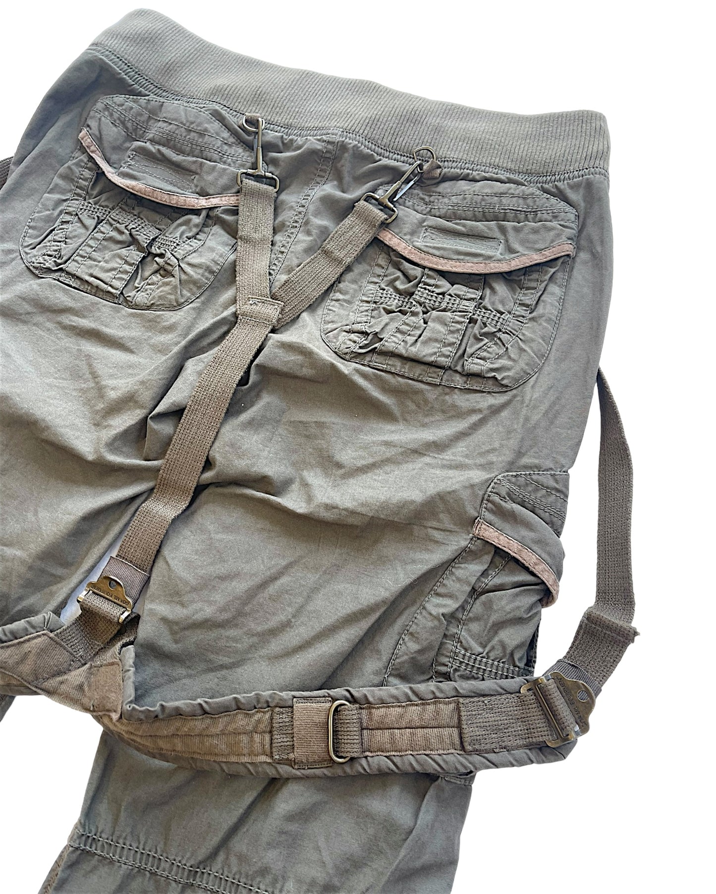 GOA Suspender Mil Equipment Suede Trim Cargo Flare Pants