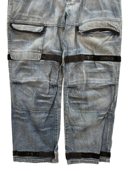 2000s Marithé + François Girbaud Chain Embroidery Cargo Velcro Strap Denim Pants