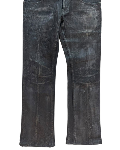 Tornado Mart Waxed Silver Paint Coated Ash Flare Denim Jeans