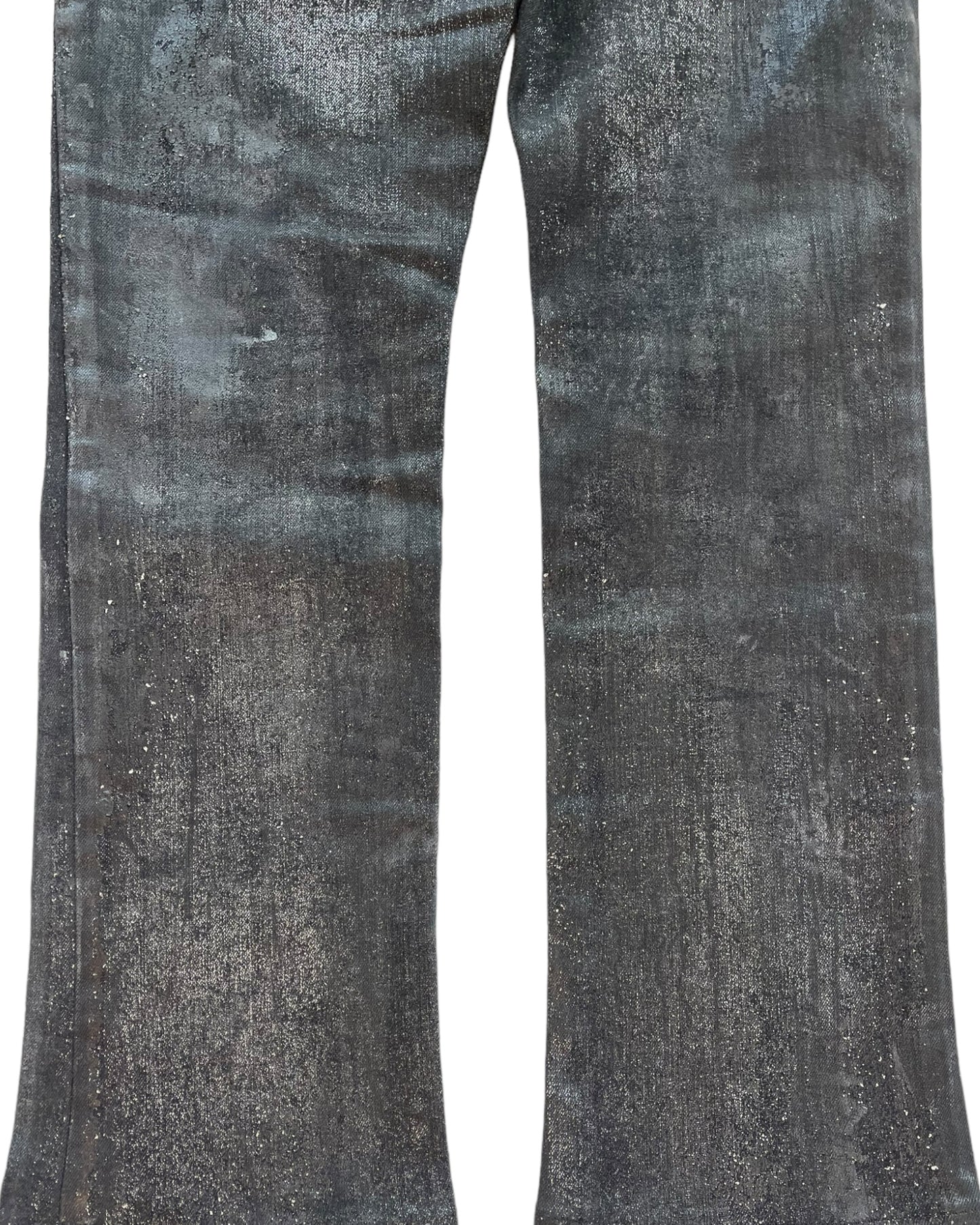 Tornado Mart Waxed Silver Paint Coated Ash Flare Denim Jeans