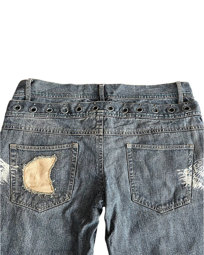 In The Attic Double Waist Studded Fringe Straight Denim