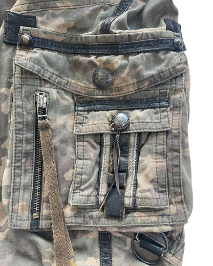 14th Addiction Goat Leather Trim Coin Button Military Cargo Pants