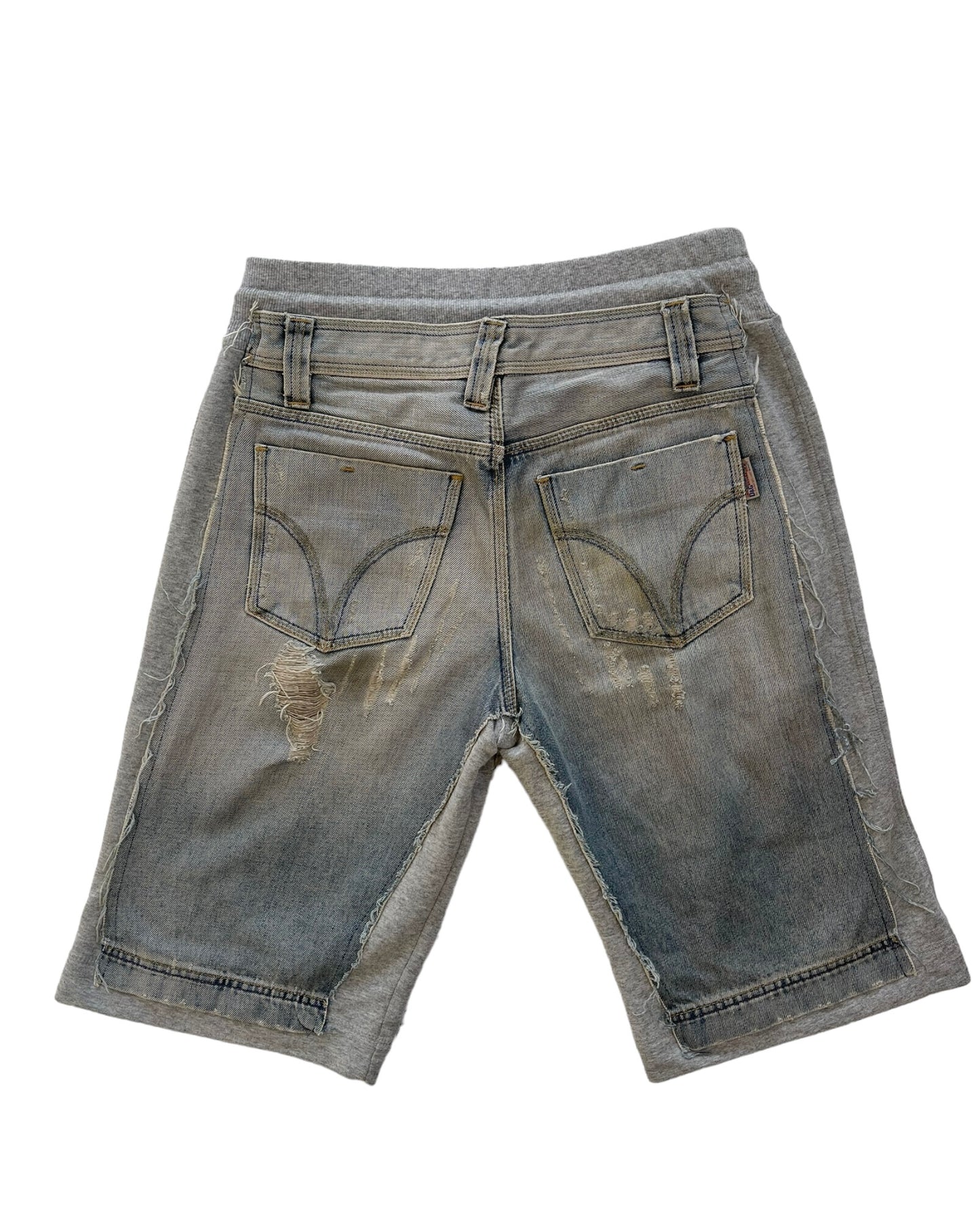 2000s Dolce & Gabbana Hybrid Distressed Denim Sweat Double Waist Shorts