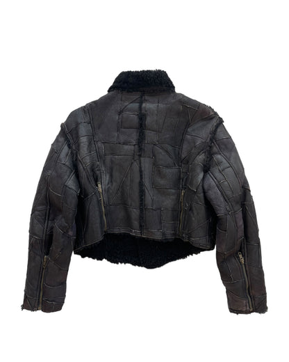 1980s Hysteric Glamour Shearling Lined Cropped Leather Patchwork Jacket