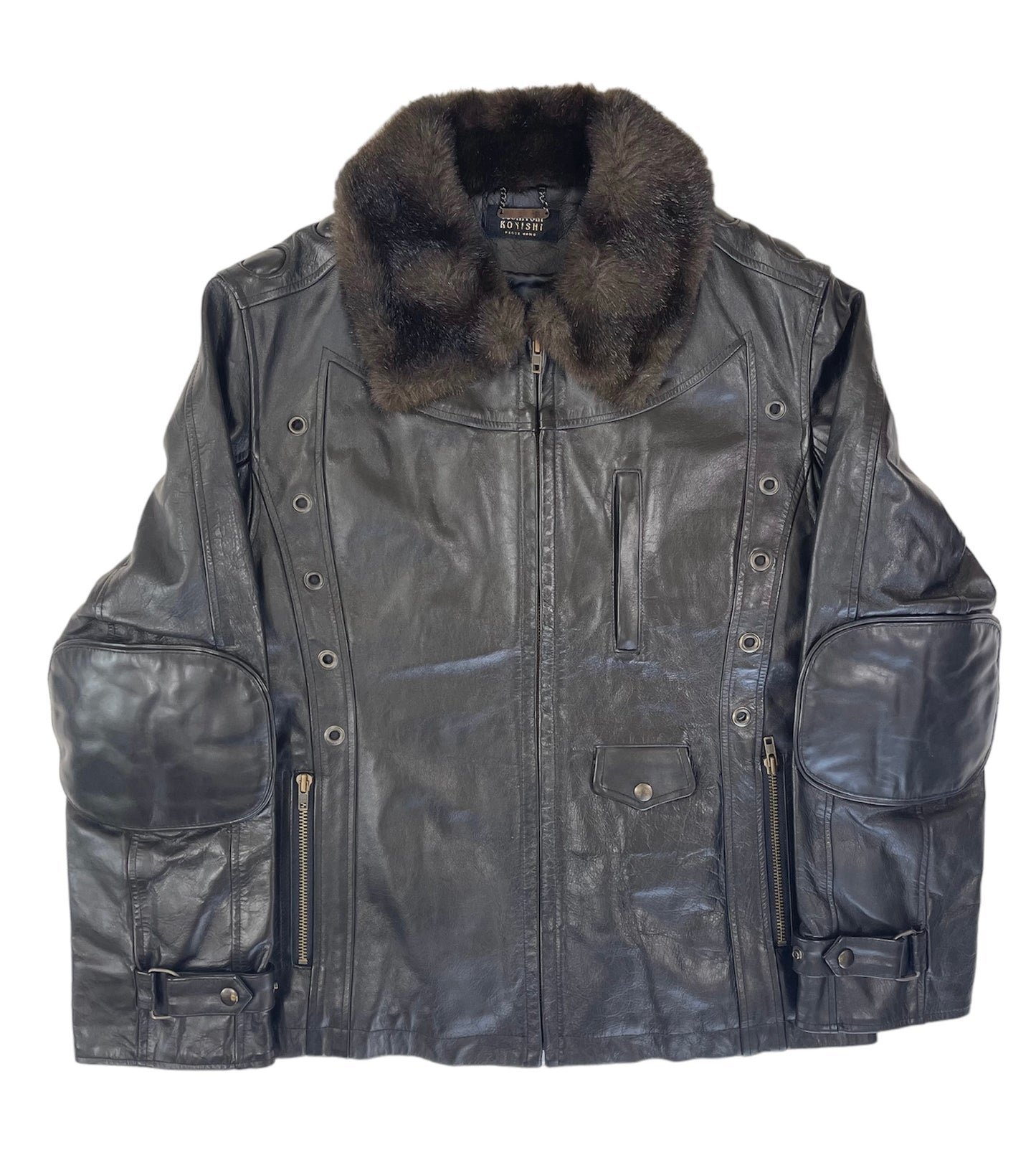 Yoshiyuki Konishi Padded Leather Eyelet Motorcycle Jacket