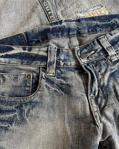 Tornado Mart 00s Distressed Repair Flare Denim Jeans