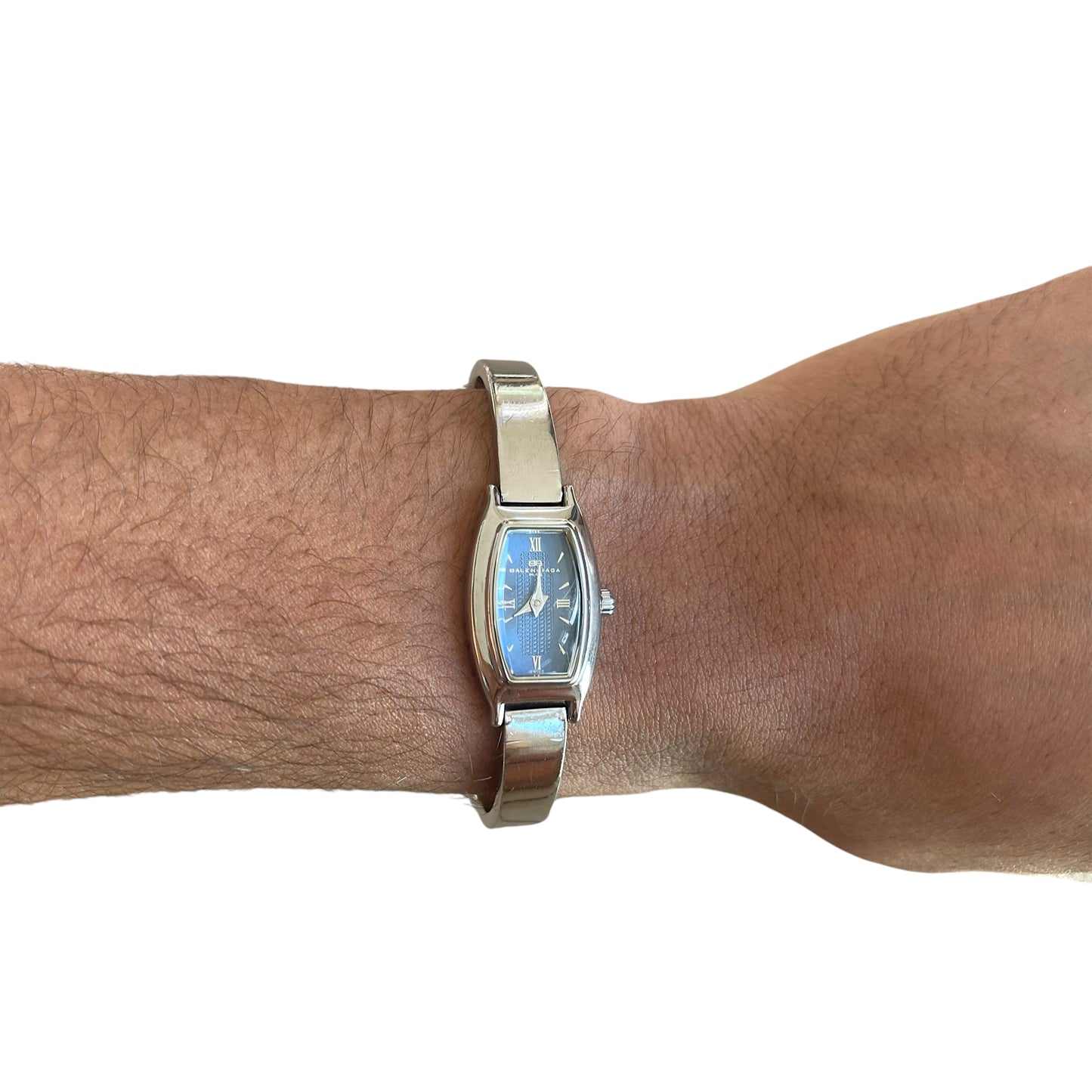 Balenciaga Vintage Blue Dial Bangle BB Clasp Silver Quartz Watch