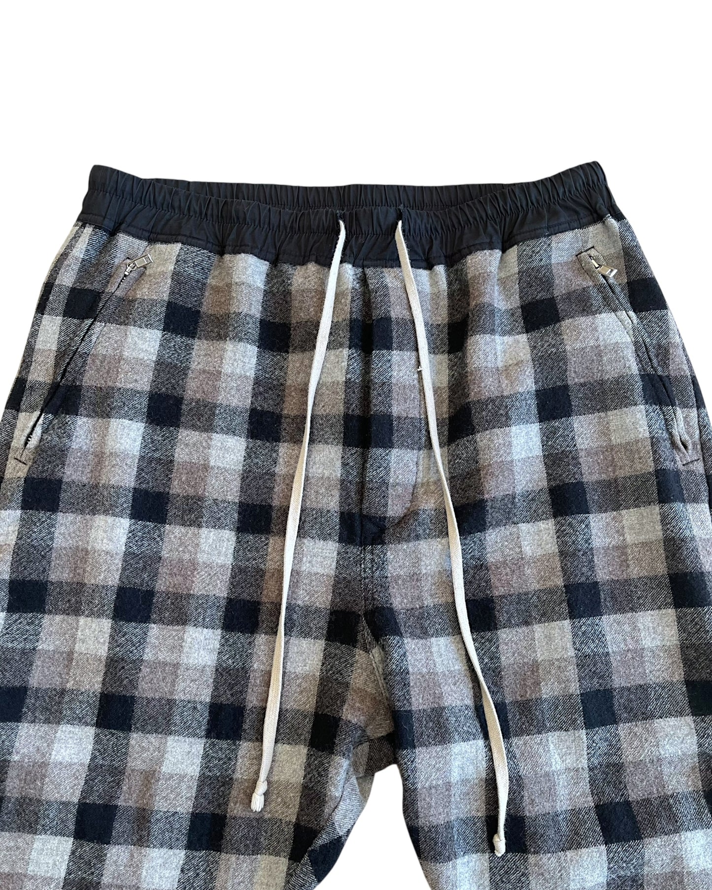 Rick Owens FW2019 "Larry" Black Plaid Wool Zipper Jogger Pants