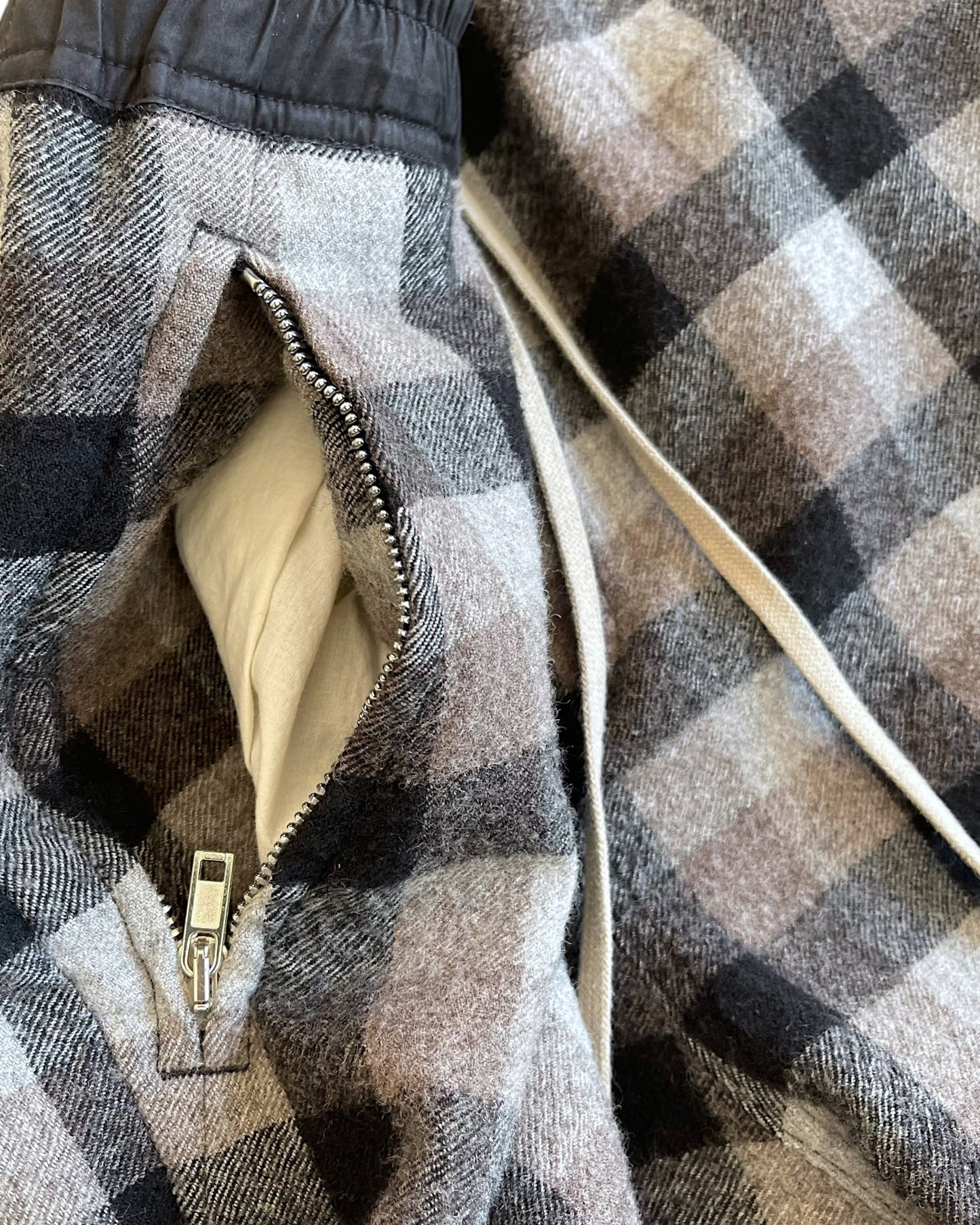 Rick Owens FW2019 "Larry" Black Plaid Wool Zipper Jogger Pants