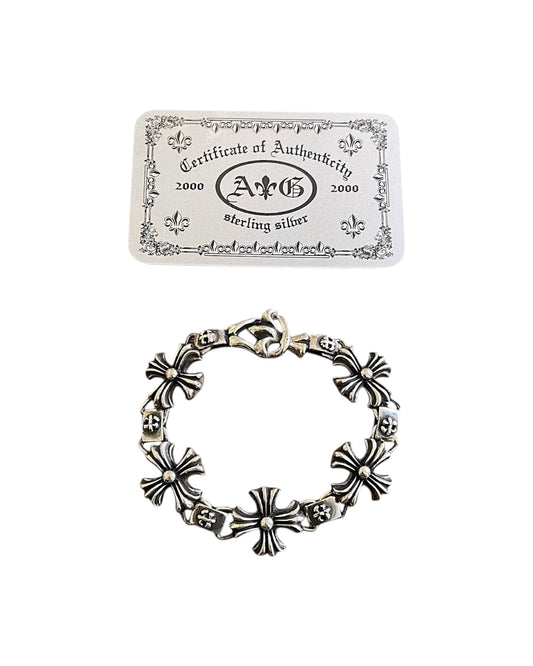 A&G Rock 925 Sterling Silver Cross Link Fleur De Lis Bracelet