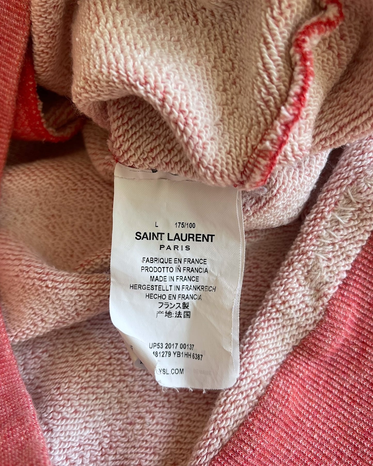 Saint Laurent SS17 Distressed Repair Patches 1971 Salmon Hoodie