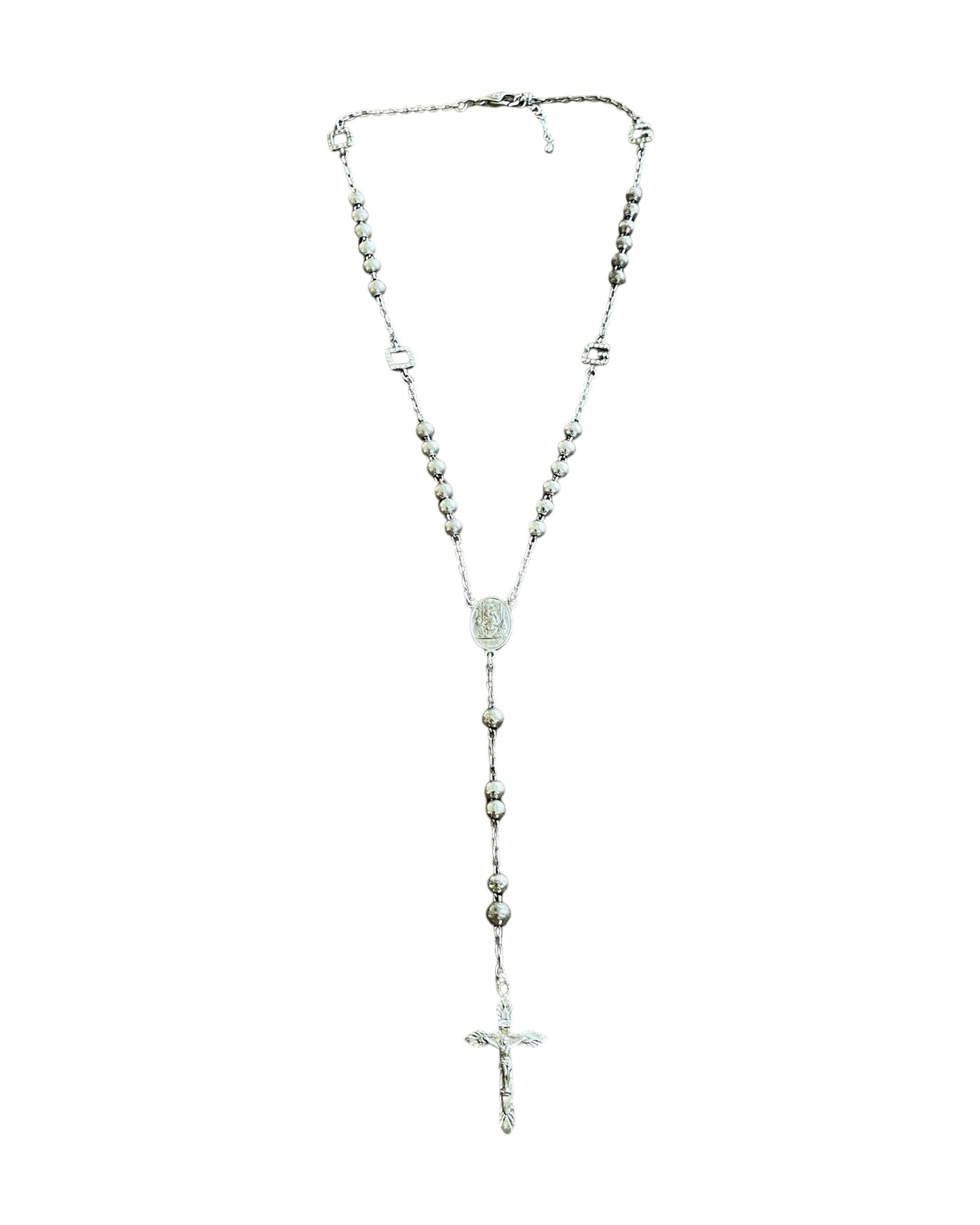 Dolce & Gabbana 925 Silver DG Rhinestones Cross Rosary Necklace