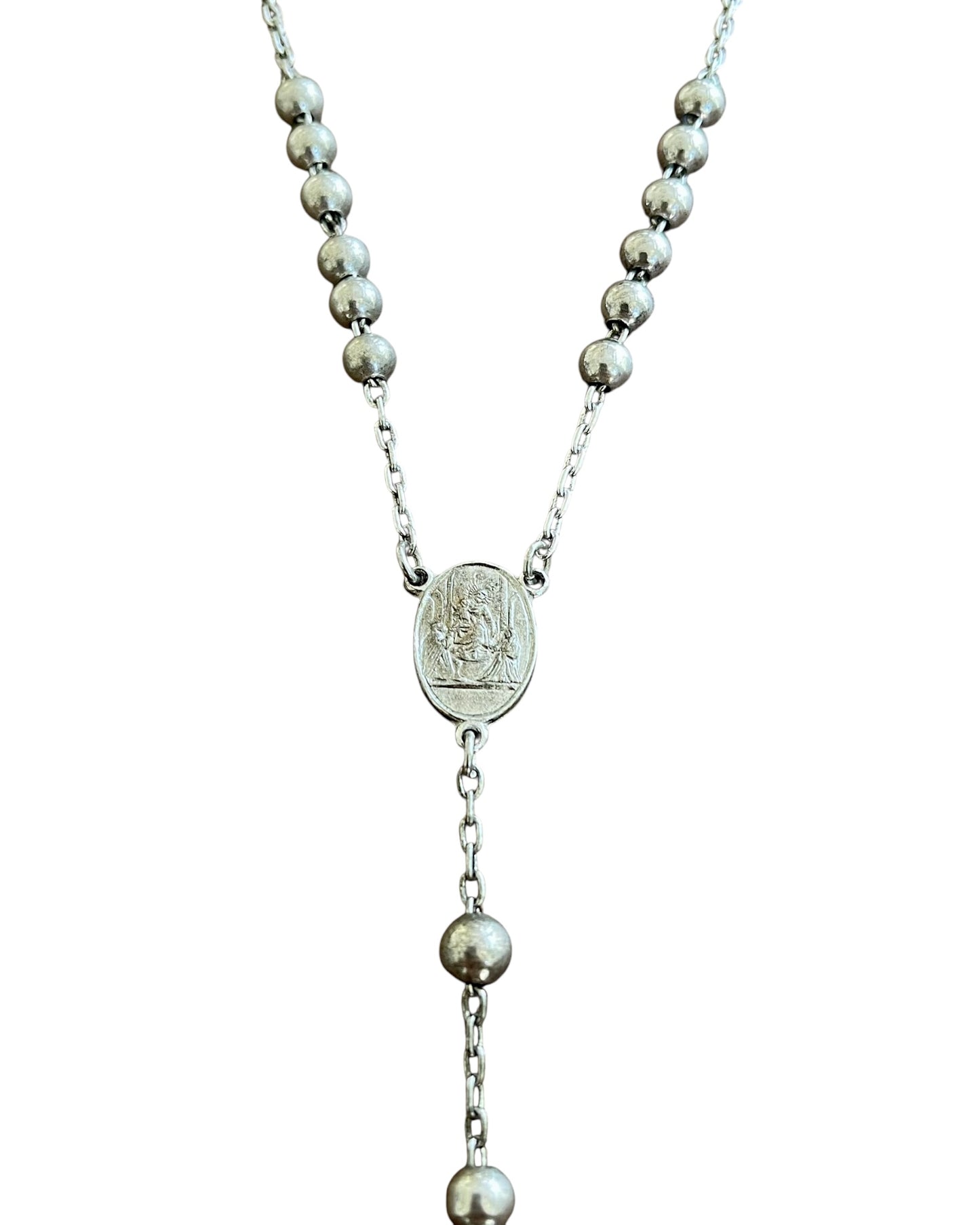 Dolce & Gabbana 925 Silver DG Rhinestones Cross Rosary Necklace