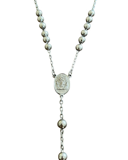 Dolce & Gabbana 925 Silver DG Rhinestones Cross Rosary Necklace