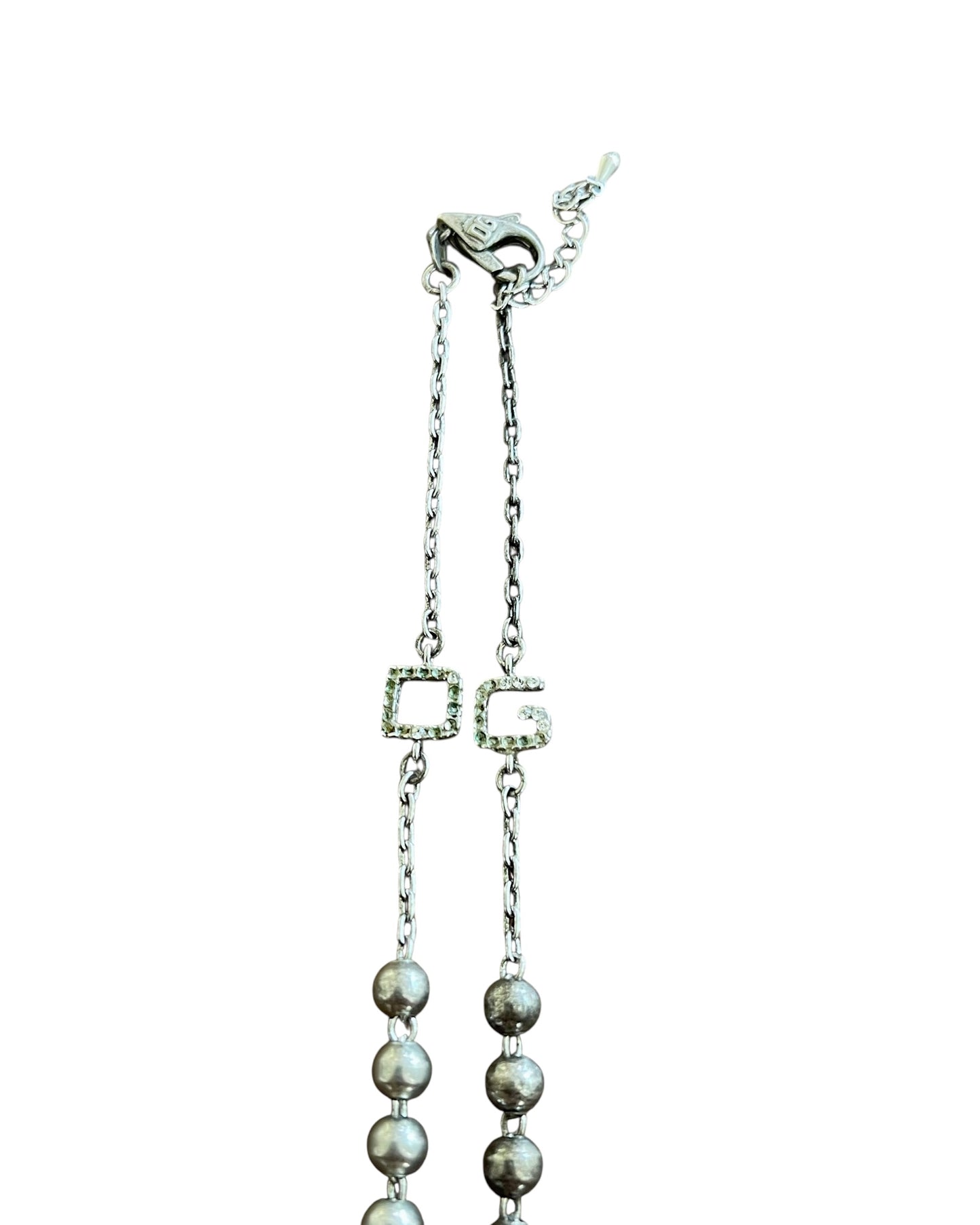 Dolce & Gabbana 925 Silver DG Rhinestones Cross Rosary Necklace