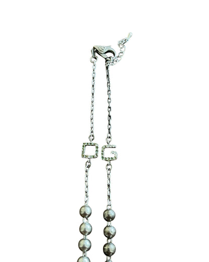 Dolce & Gabbana 925 Silver DG Rhinestones Cross Rosary Necklace