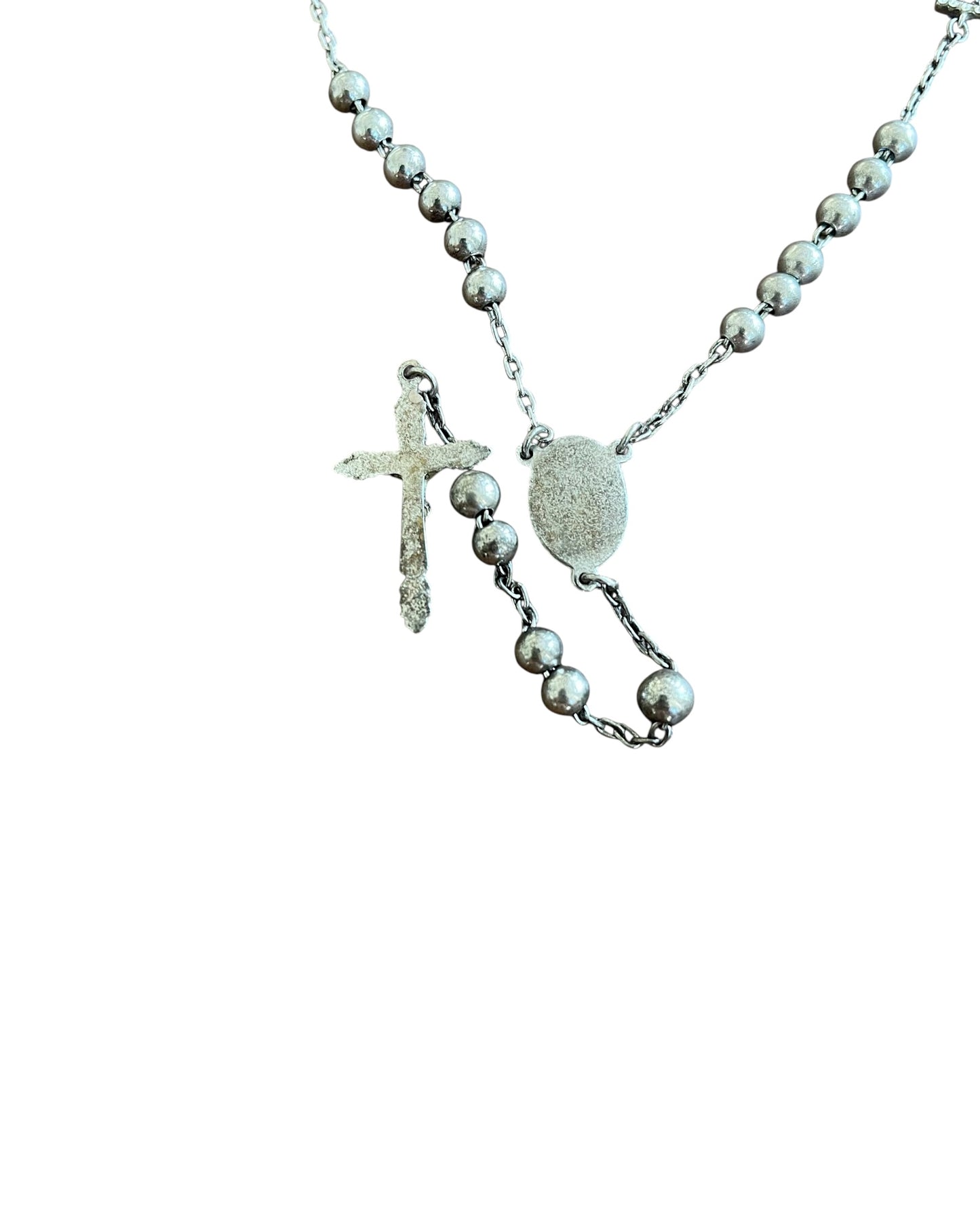 Dolce & Gabbana 925 Silver DG Rhinestones Cross Rosary Necklace