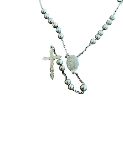 Dolce & Gabbana 925 Silver DG Rhinestones Cross Rosary Necklace
