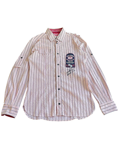 Dolce & Gabbana 2000s Denim Masters Embroidery Striped Utility Shirt