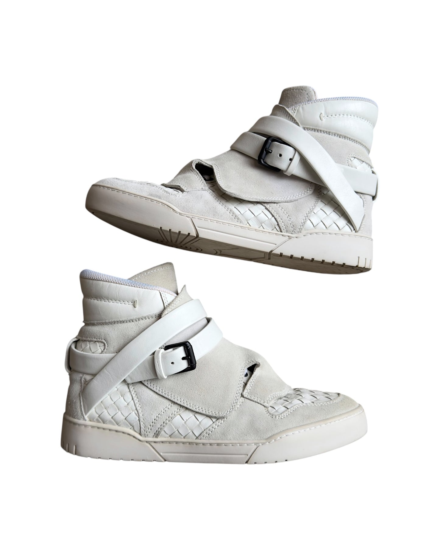Bottega Veneta Intrecciato Leather Double Strap Buckle High-Top Sneaker