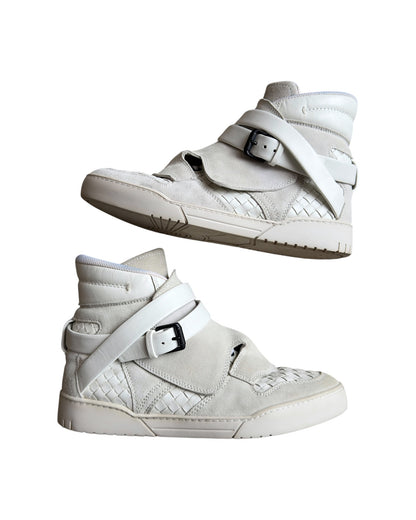 Bottega Veneta Intrecciato Leather Double Strap Buckle High-Top Sneaker