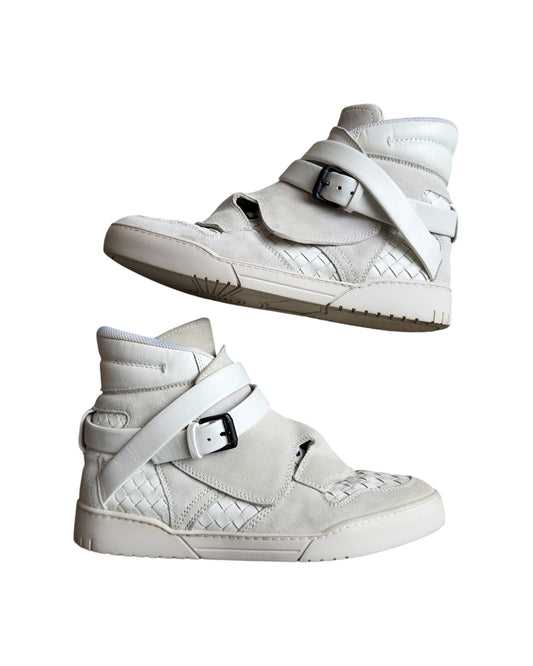 Bottega Veneta Intrecciato Leather Double Strap Buckle High-Top Sneaker