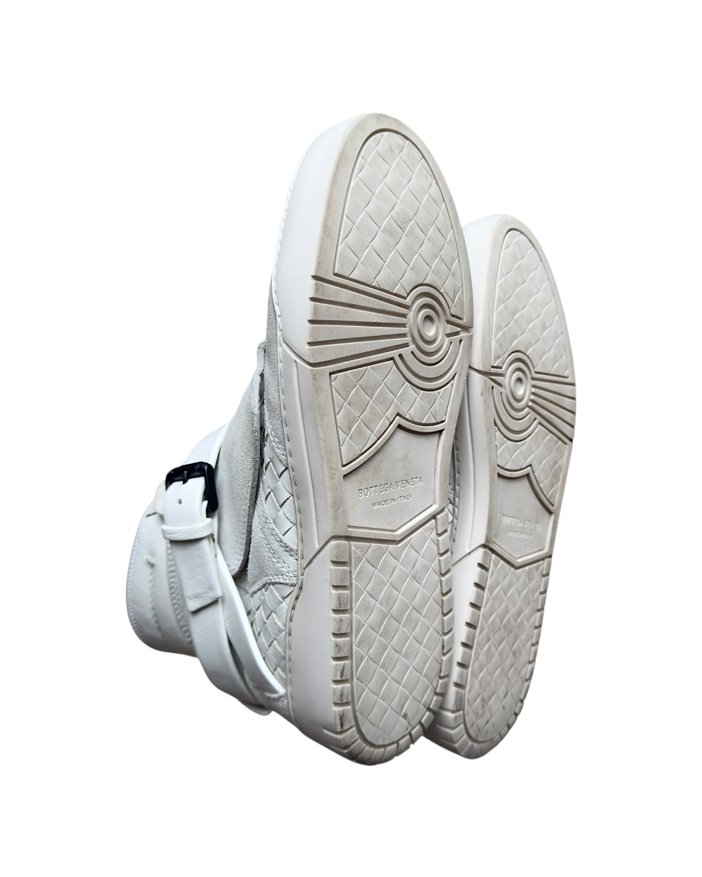 Bottega Veneta Intrecciato Leather Double Strap Buckle High-Top Sneaker