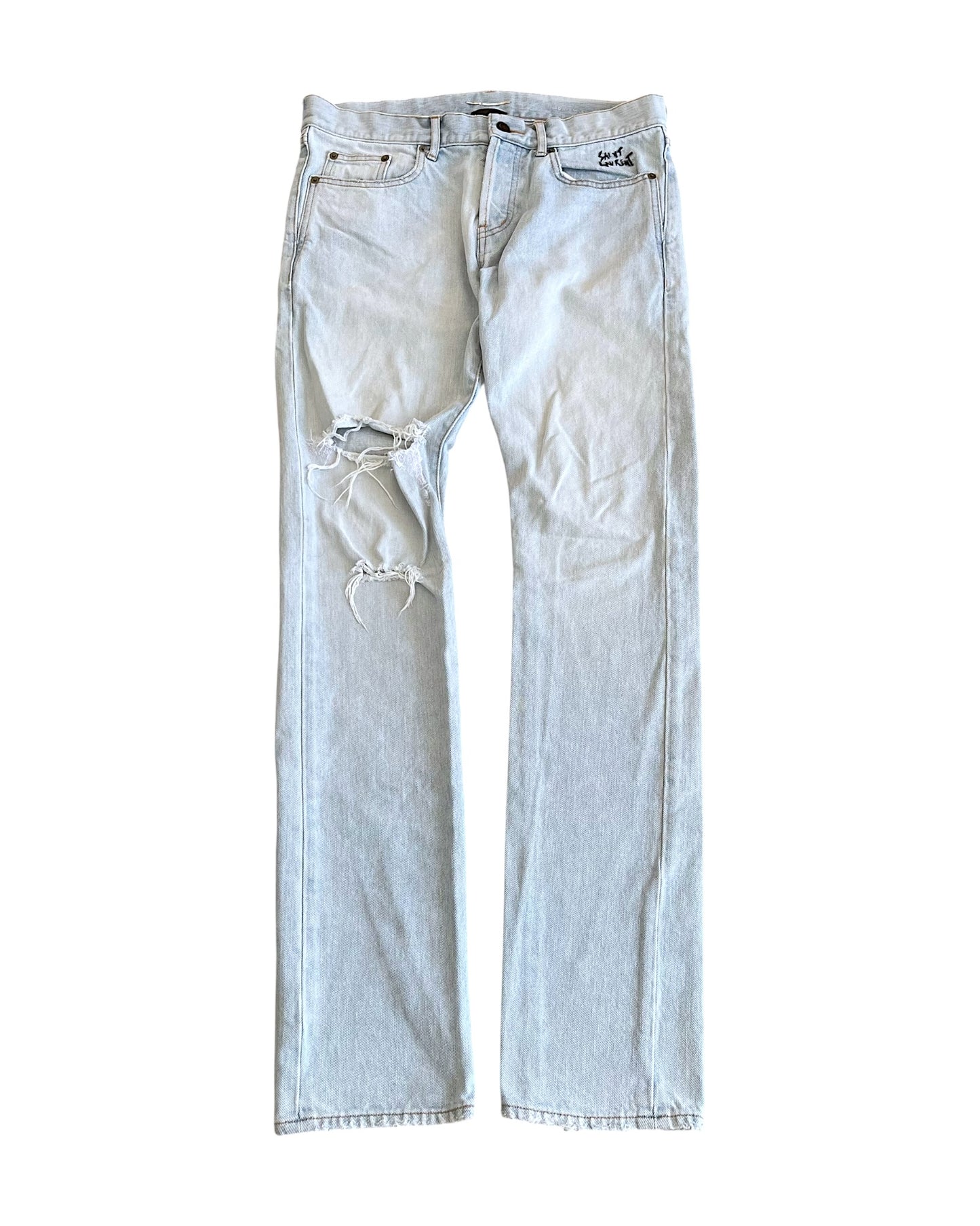 Saint Laurent D01 Light Blue Stone Wash Distressed Denim Jeans