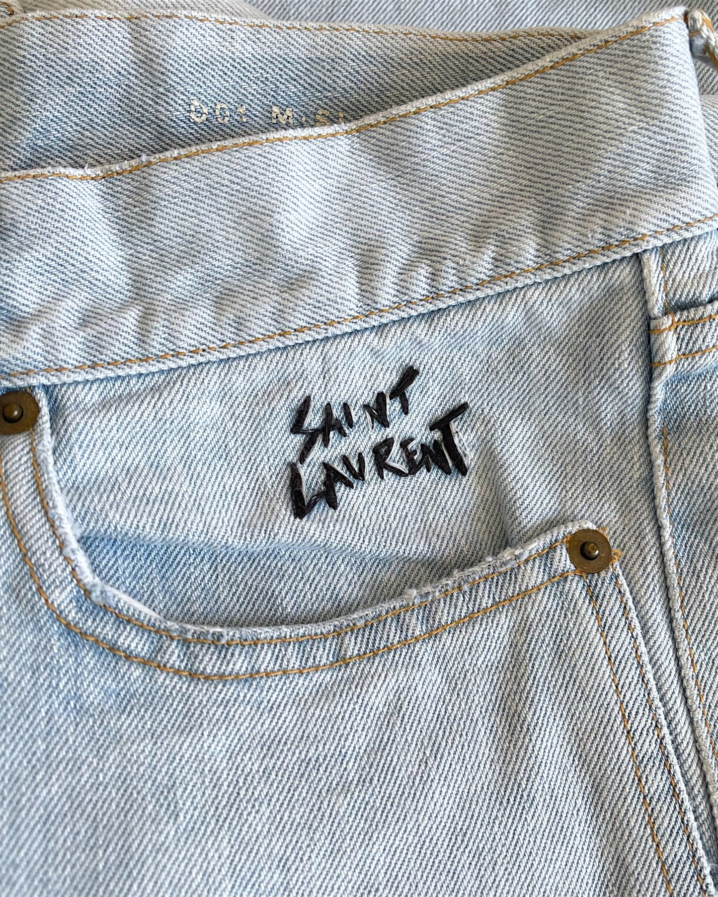 Saint Laurent D01 Light Blue Stone Wash Distressed Denim Jeans