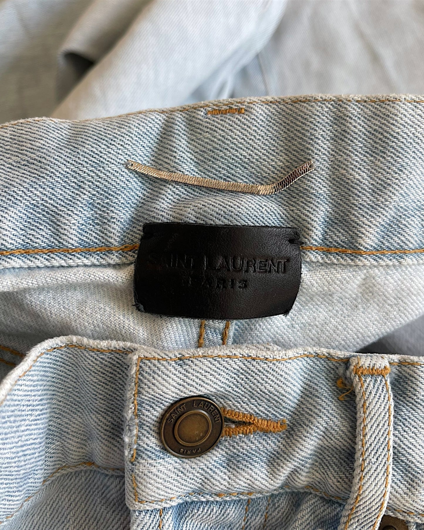 Saint Laurent D01 Light Blue Stone Wash Distressed Denim Jeans