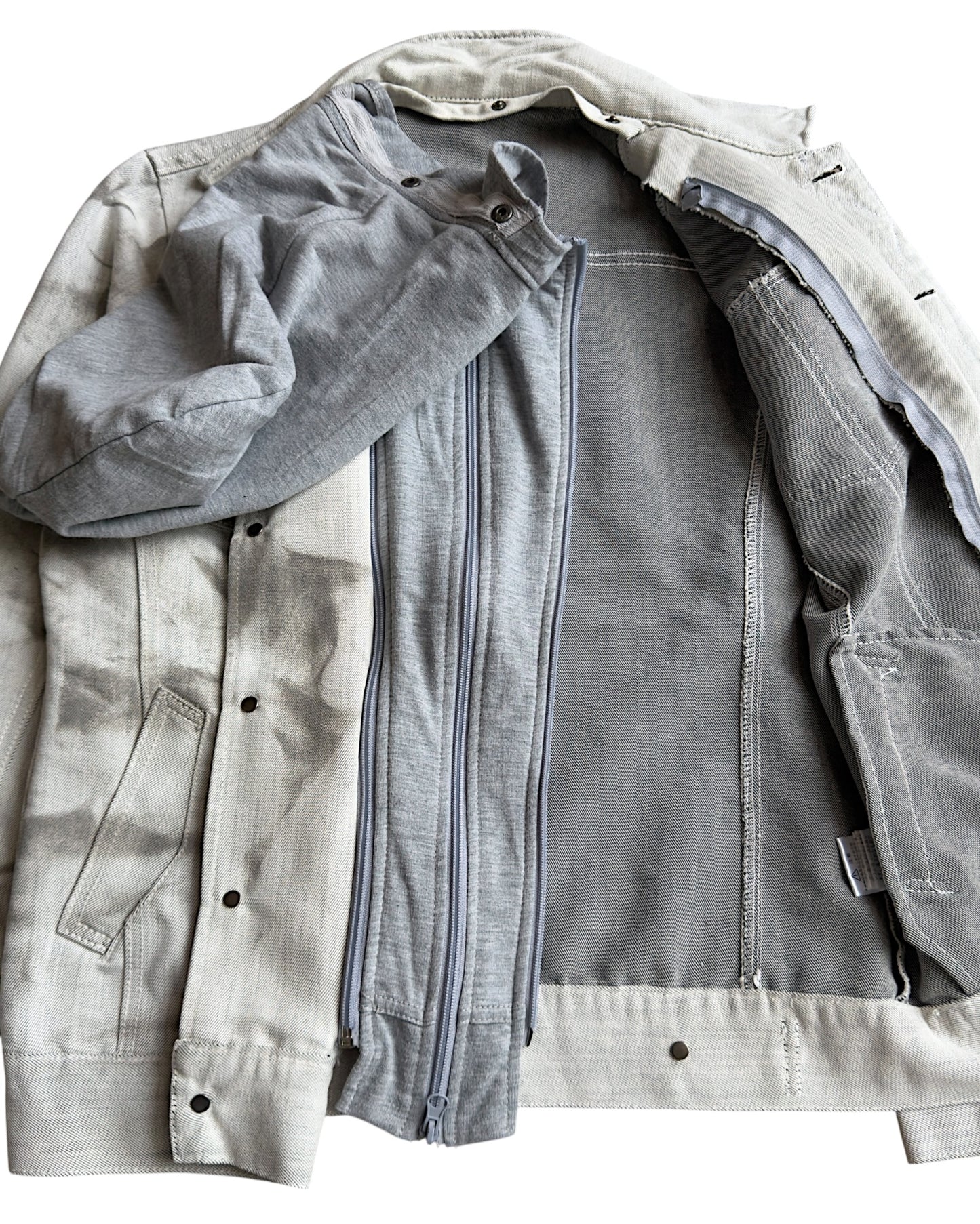 In The Attic 2000s Clasp Pocket Layer Hooded Marble Wash Denim Jacket