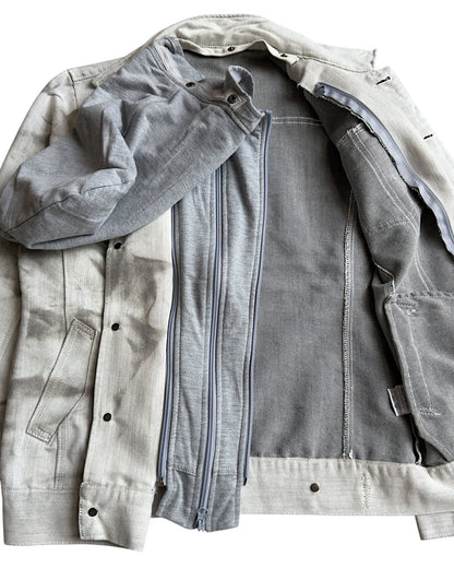 In The Attic 2000s Clasp Pocket Layer Hooded Marble Wash Denim Jacket