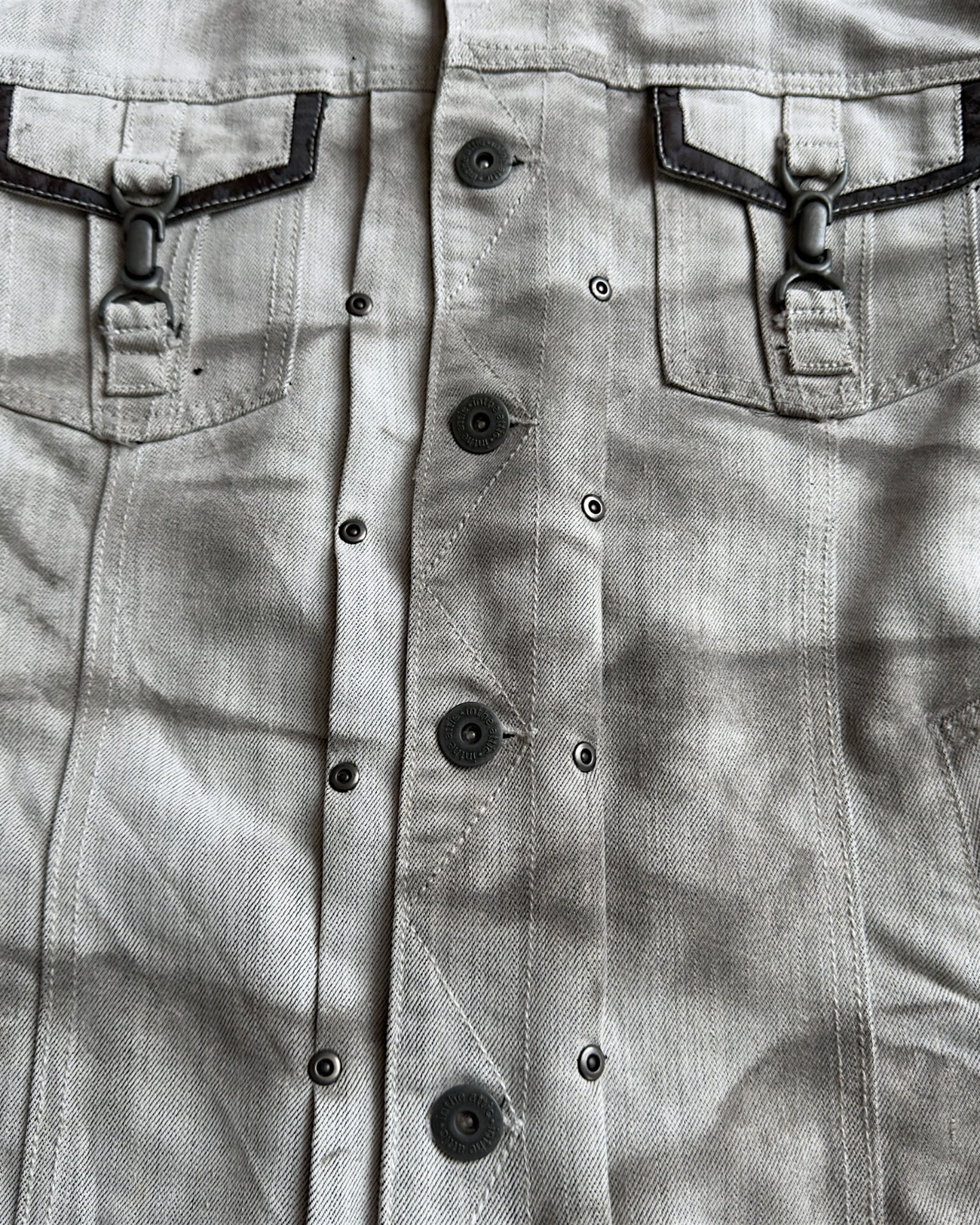 In The Attic 2000s Clasp Pocket Layer Hooded Marble Wash Denim Jacket