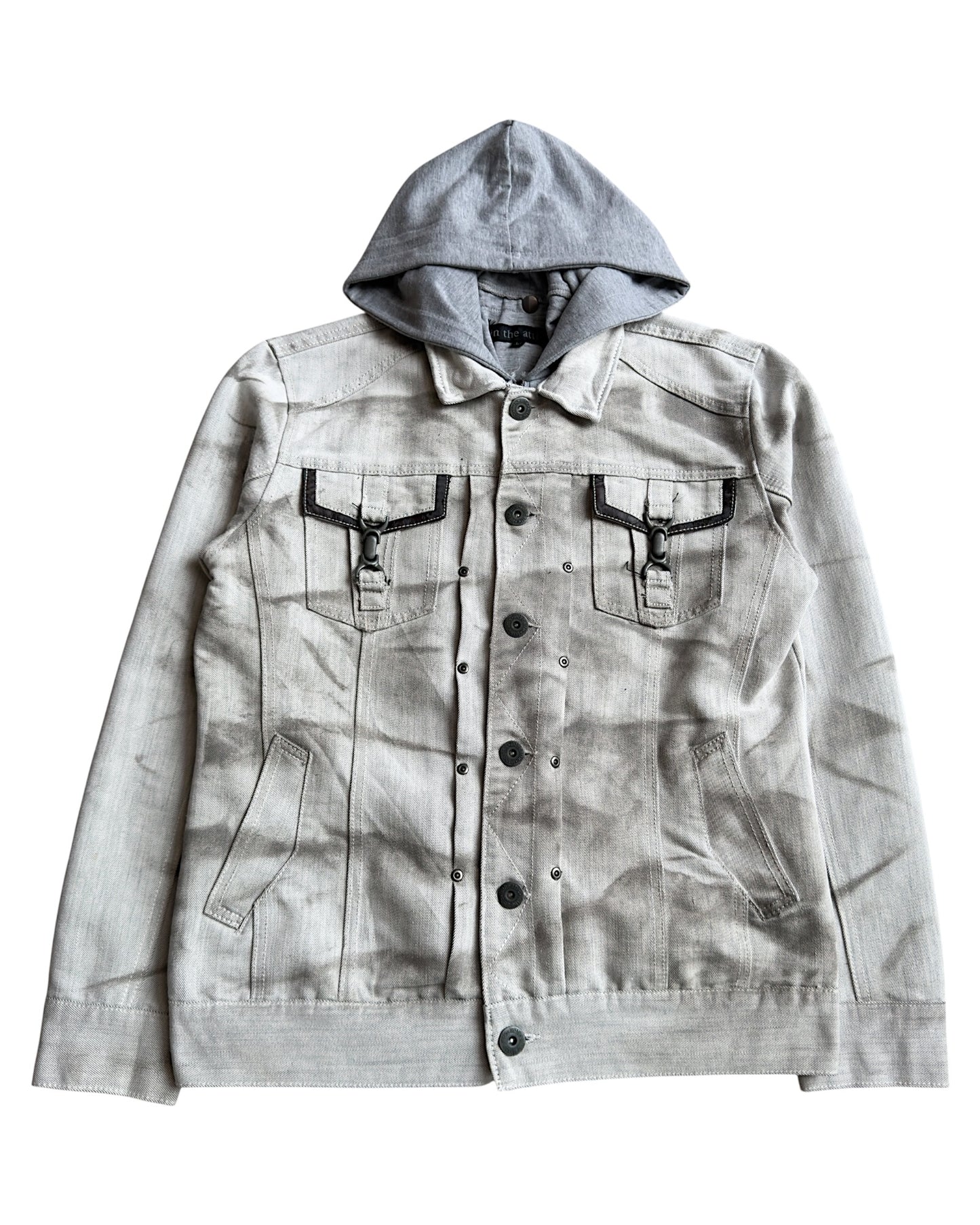 In The Attic 2000s Clasp Pocket Layer Hooded Marble Wash Denim Jacket