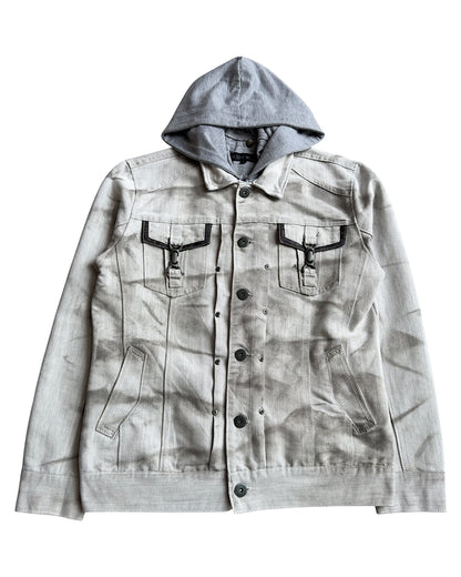 In The Attic 2000s Clasp Pocket Layer Hooded Marble Wash Denim Jacket