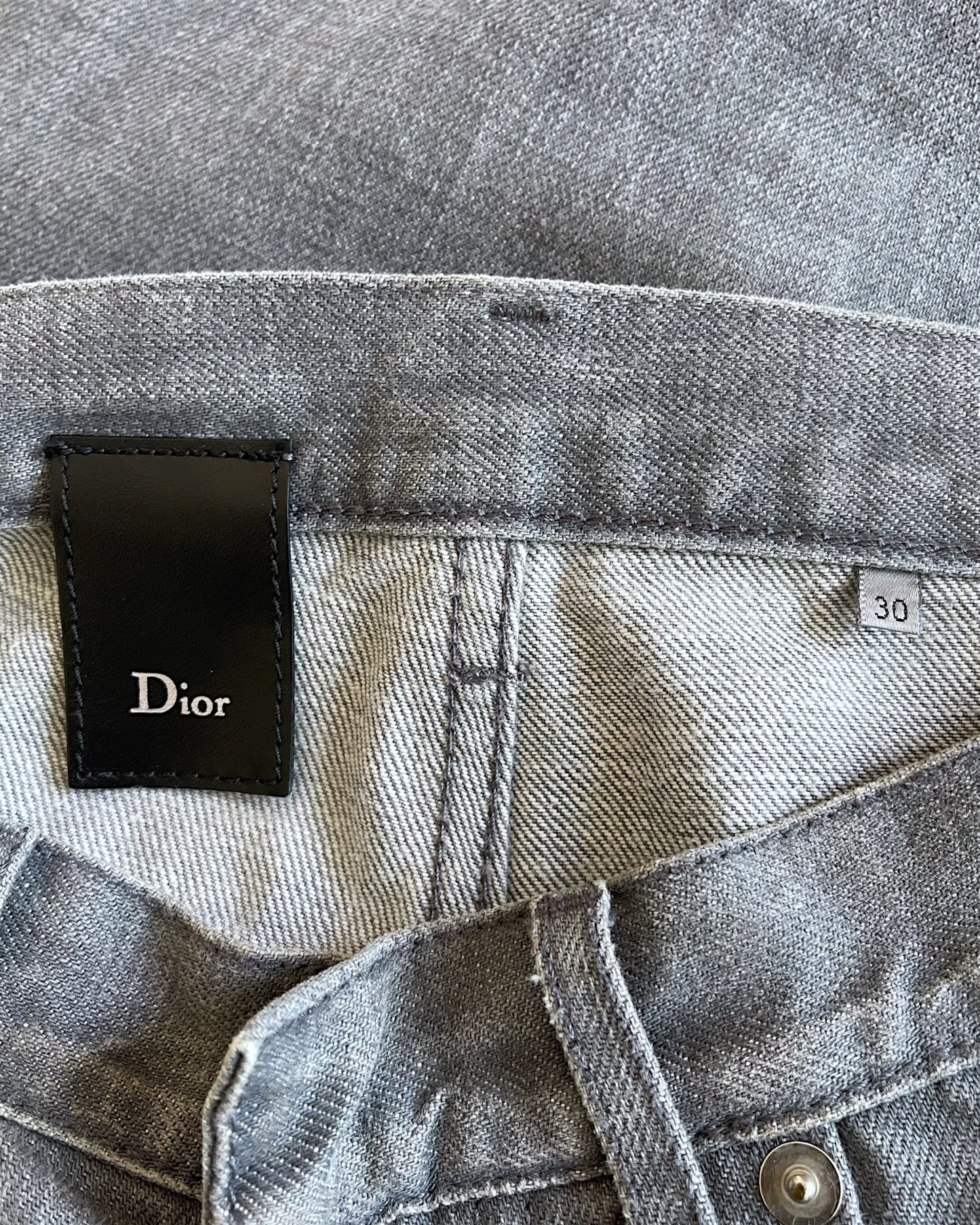 Dior Homme SS2010 Stone Grey Washed Distressed Straight Denim Jeans