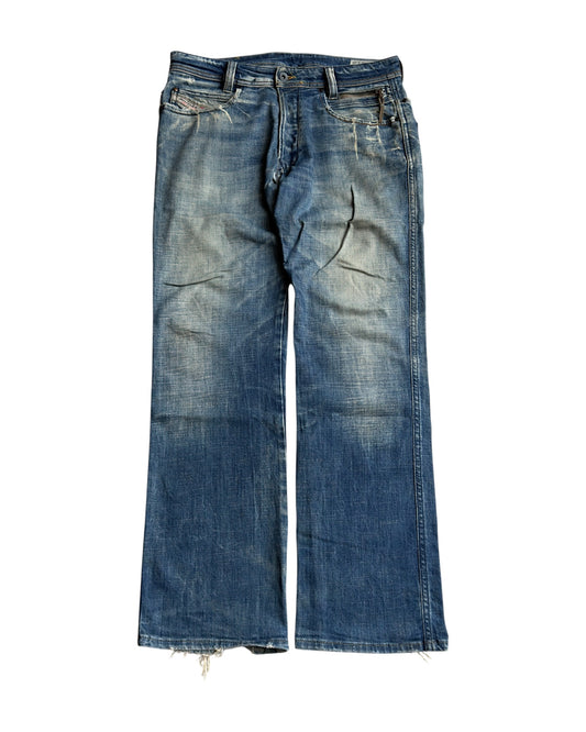 Diesel 2000s Sand Light Wash Leather Detail Denim Jeans