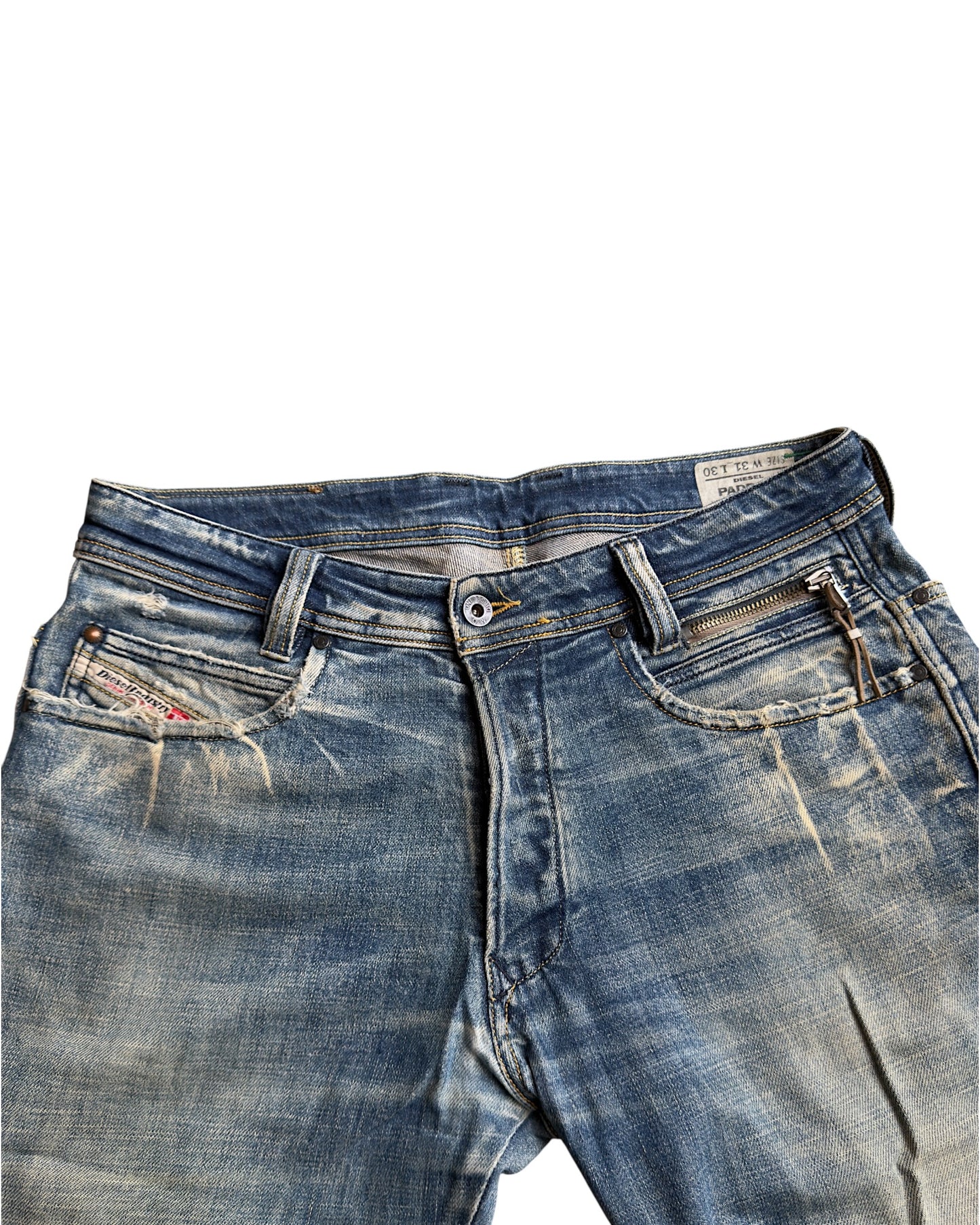 Diesel 2000s Sand Light Wash Leather Detail Denim Jeans