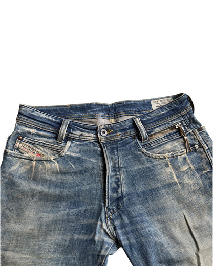 Diesel 2000s Sand Light Wash Leather Detail Denim Jeans