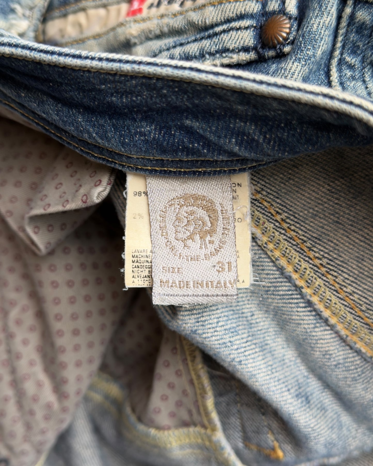 Diesel 2000s Sand Light Wash Leather Detail Denim Jeans