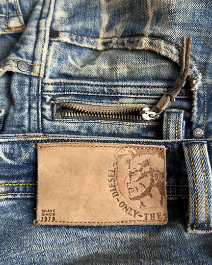 Diesel 2000s Sand Light Wash Leather Detail Denim Jeans