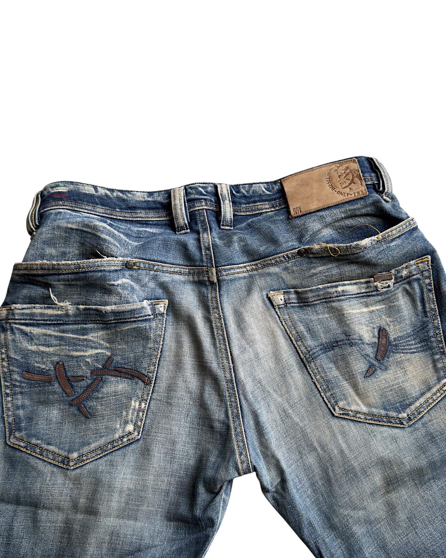 Diesel 2000s Sand Light Wash Leather Detail Denim Jeans