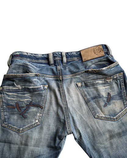 Diesel 2000s Sand Light Wash Leather Detail Denim Jeans