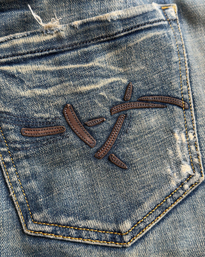 Diesel 2000s Sand Light Wash Leather Detail Denim Jeans
