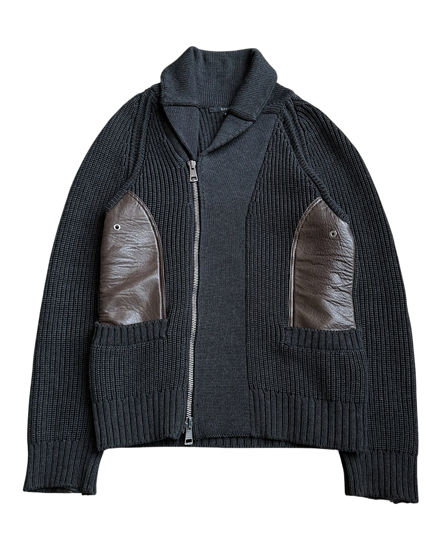 Gucci by Tom Ford AW2003 Leather Panel Trim Drivers Knit Jacket